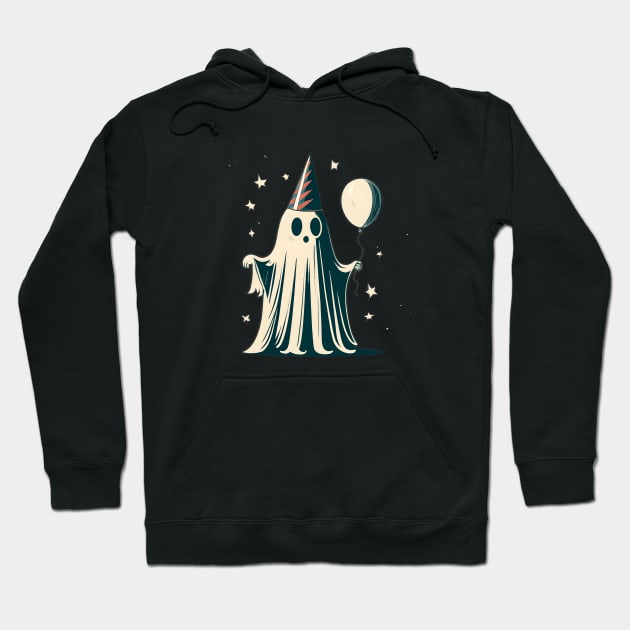 cute ghost holding ballon retro Hoodie by Aldrvnd